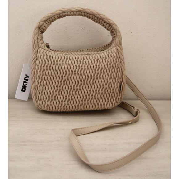 DKNY 02509 Women's O/S Beige Mack Nylon Hobo Crossbody/Shoulder Bag - Picture 1 of 16